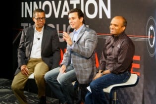 Ken Washington, Mark Fields and Raj Nair at the Ford GT I...